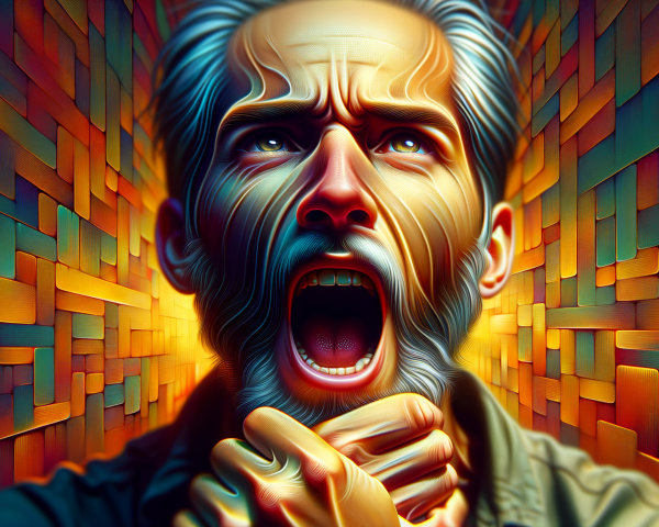 Man with intense expression against vibrant background