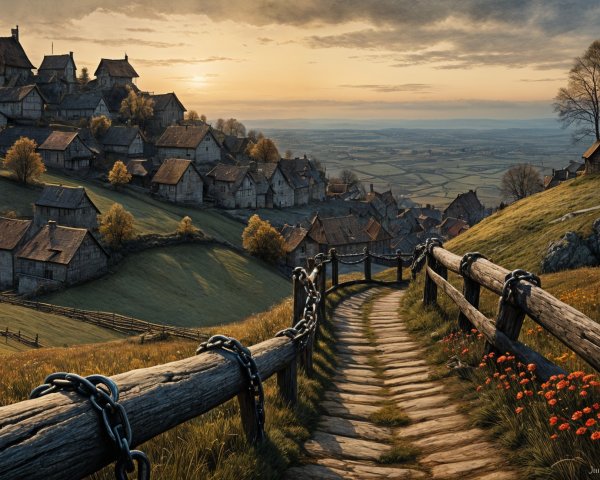 Rustic Pathway Through Serene Countryside Landscape