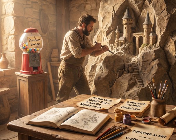 Artist Carving Detailed Castle from Rock Formation