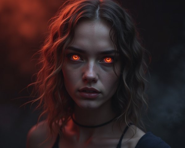 Close-up Portrait of a Young Woman with Orange Eyes