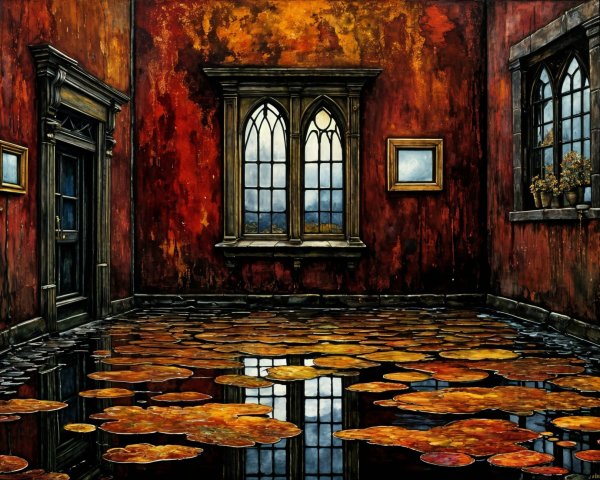 Richly Colored Room with Water Reflections and Decor