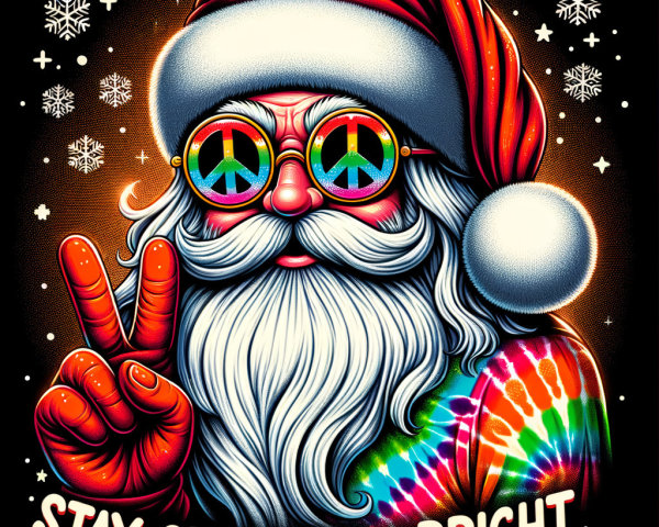 Whimsical Santa Claus with Peace Sign Sunglasses