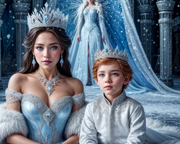 Winter Scene with Queen and Young Prince in Elegance