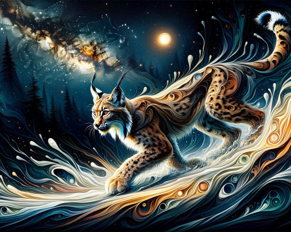 Lynx in a Vibrant Cosmic Landscape of Colors