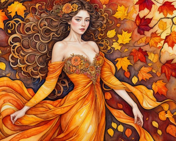 Graceful Figure in Vibrant Autumn Landscape
