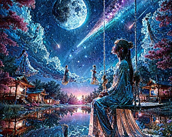 Dreamlike Landscape with Woman by Tranquil Lake