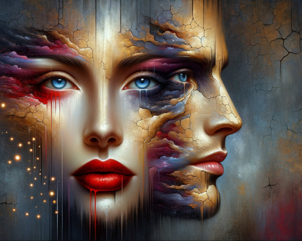 Intertwined Faces with Vivid Colors and Texture