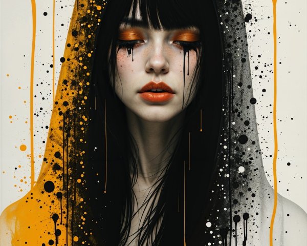 Portrait of a Young Woman in Black and Orange Hood