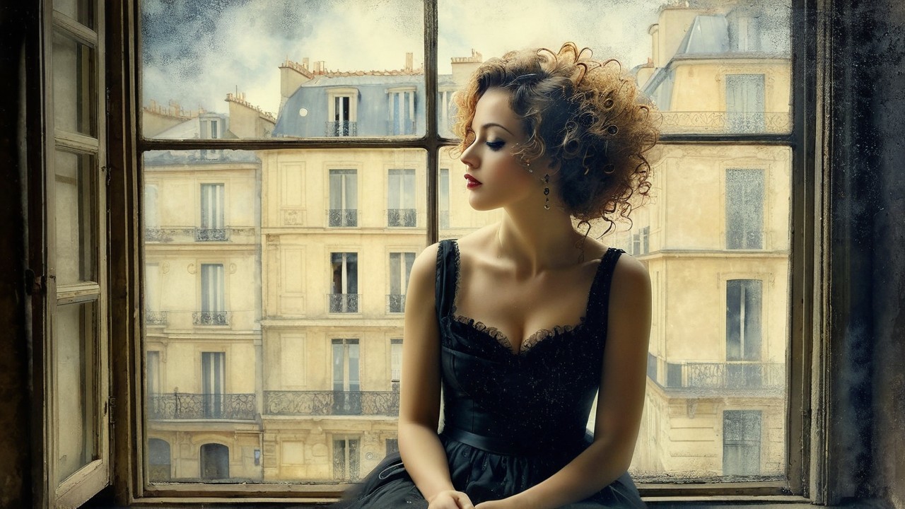Woman in Black Dress by Parisian Window