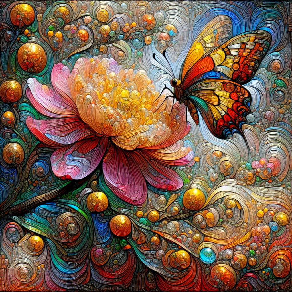 Abstract Flower and Butterfly in Colorful Patterns