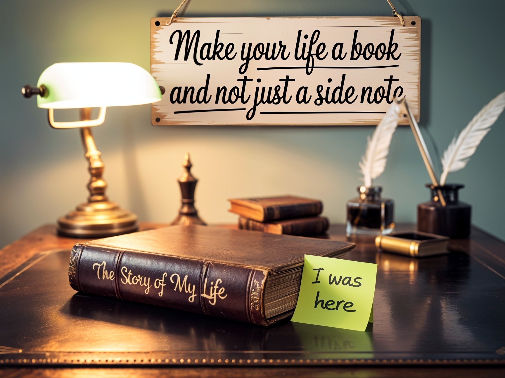 Cozy Desk Scene with Vintage Lamp and Leather Book