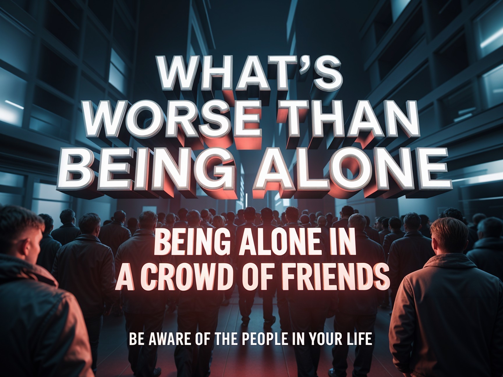 Dark Scene with Figures and Illuminated Text on Loneliness