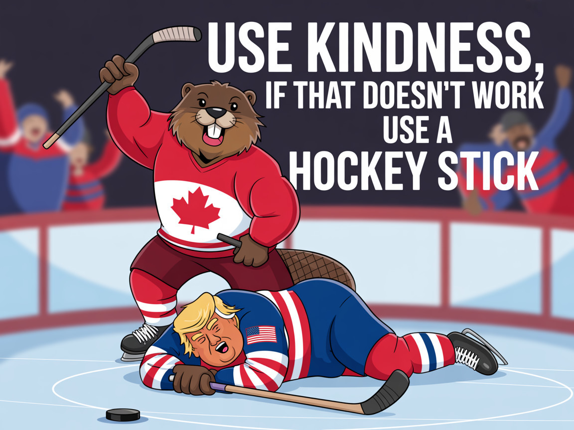 Cartoon Beaver in Hockey Jersey at Rink Scene