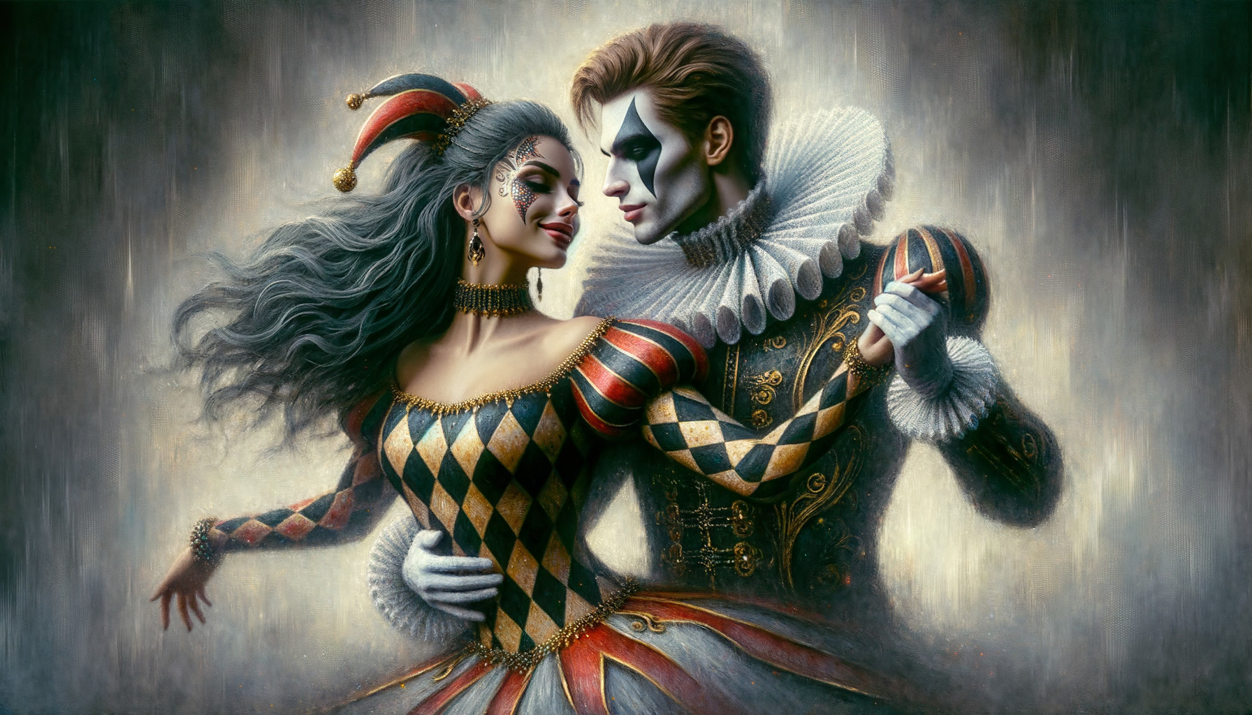 Dramatic Dance Between Elegantly Dressed Figures