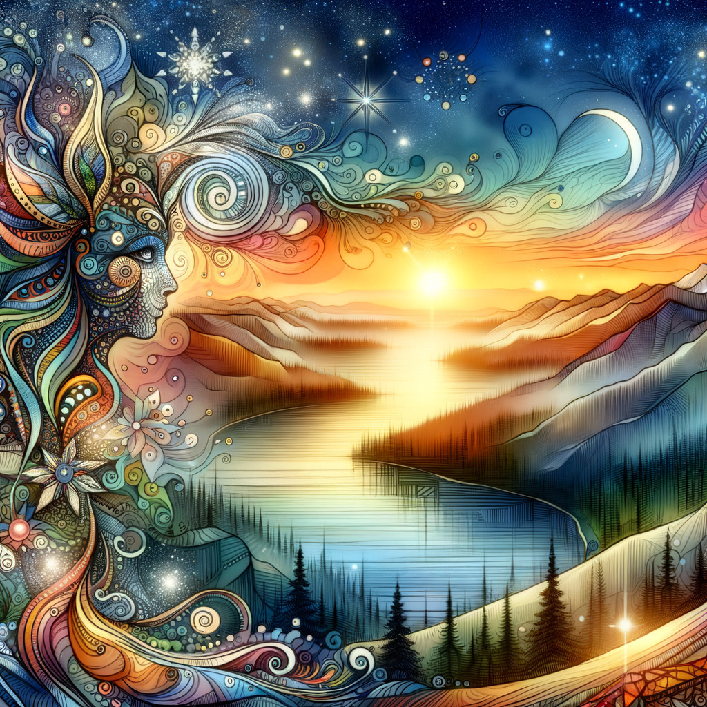 Vibrant Mystical Landscape with River and Mountains