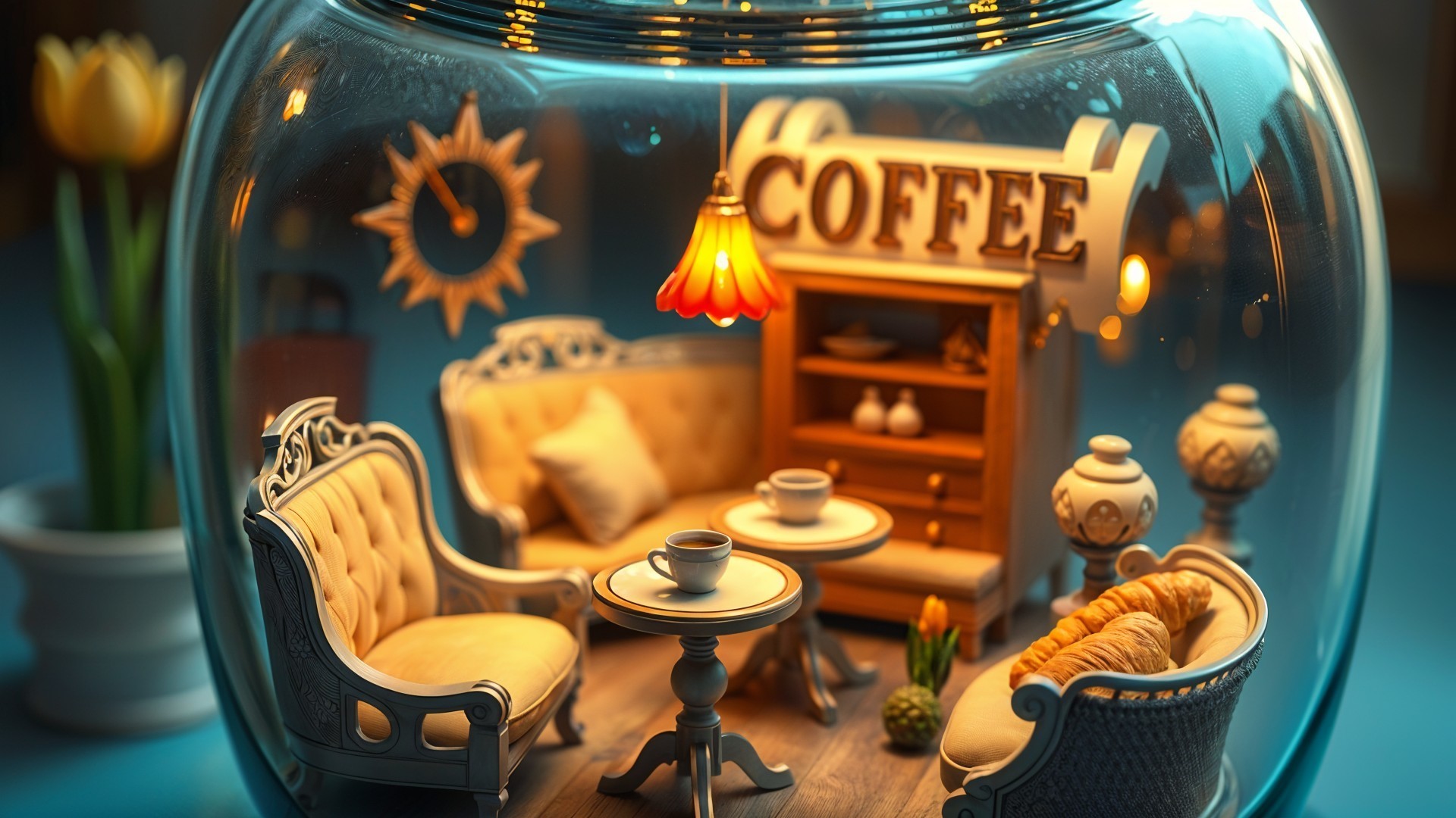 Miniature Coffee Shop Scene in a Glass Jar