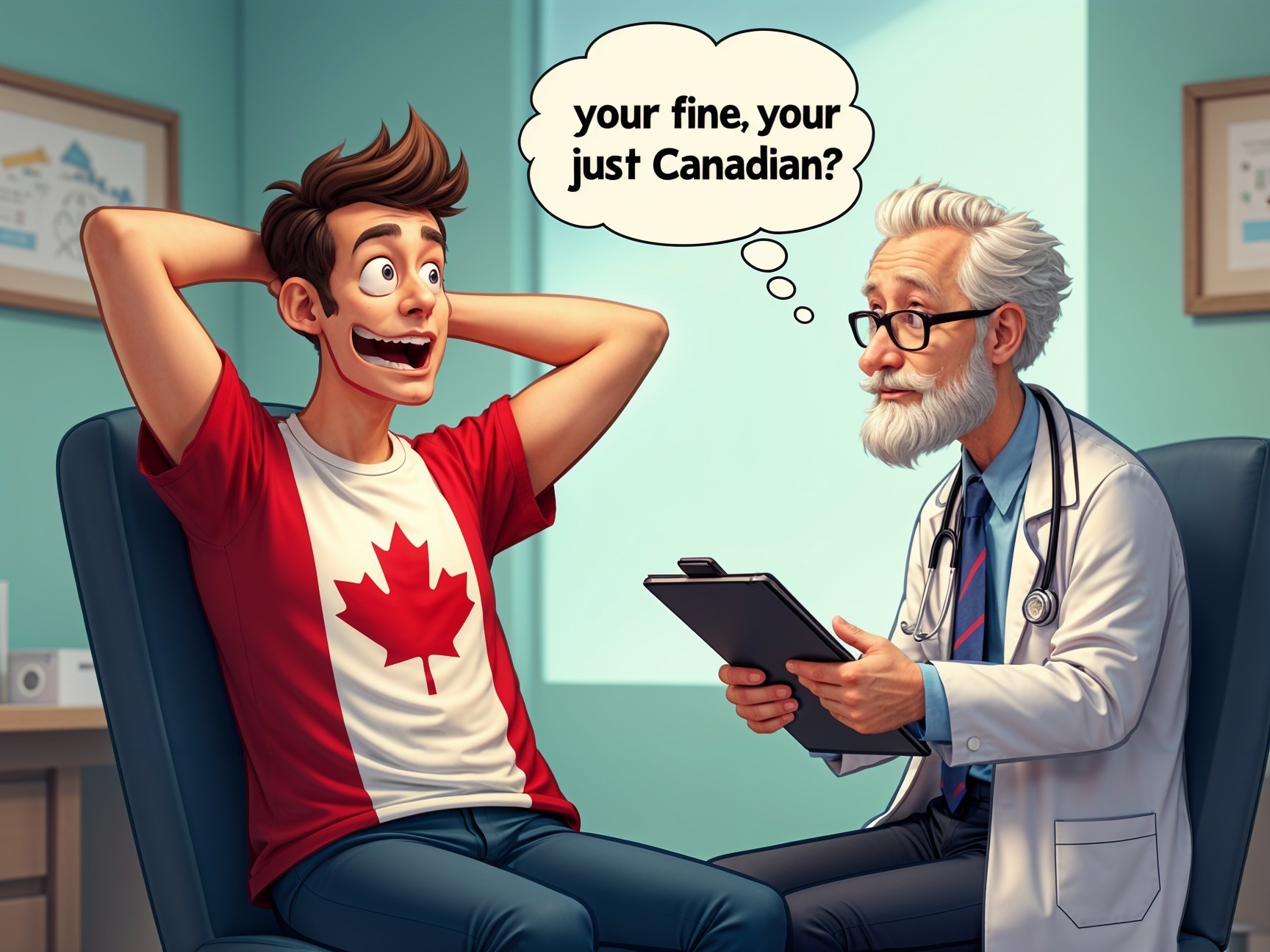 Cheerful Doctor's Office Scene with Canadian Patient