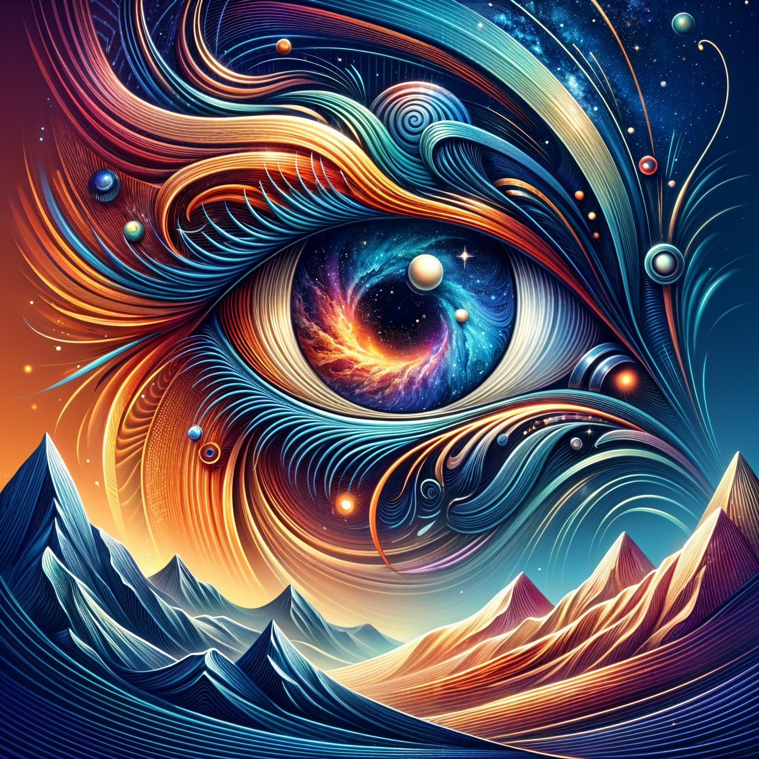 Cosmic Eye in a Surreal Landscape with Vibrant Colors