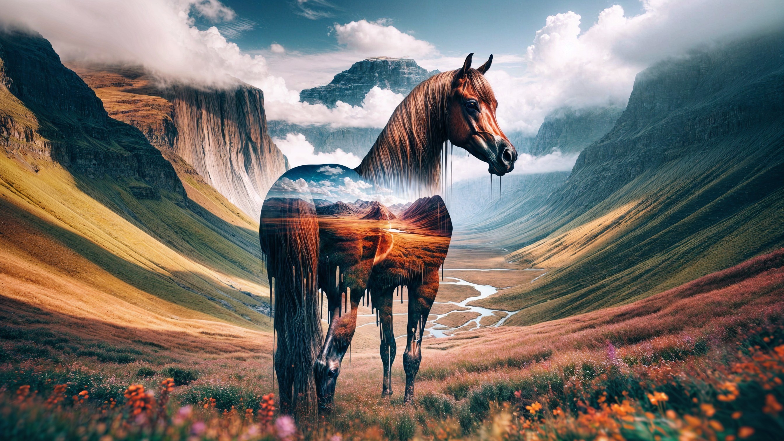 Majestic Horse in Vibrant Natural Landscape
