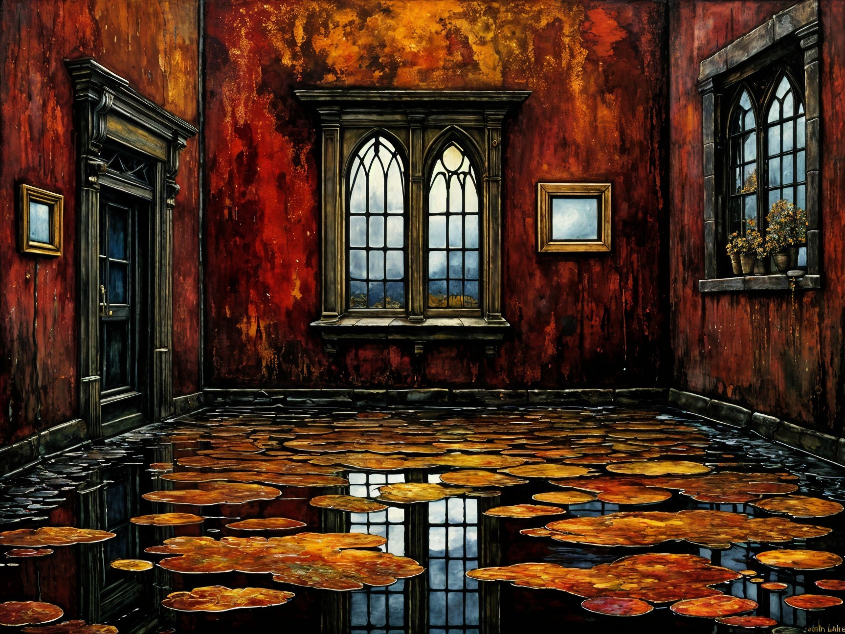 Richly Colored Room with Water Reflections and Decor