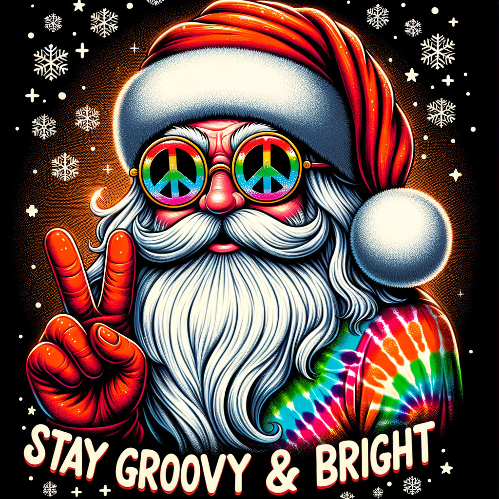 Whimsical Santa Claus with Peace Sign Sunglasses