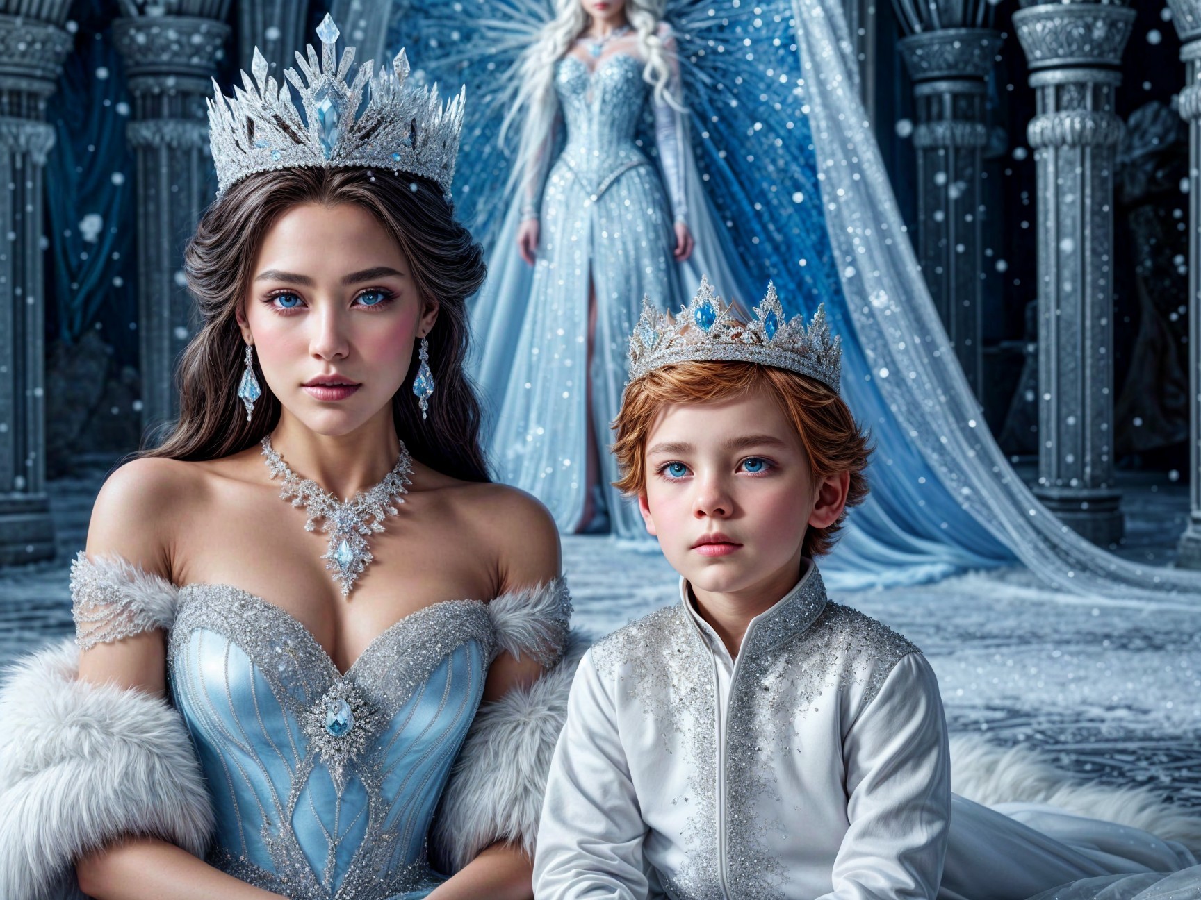 Winter Scene with Queen and Young Prince in Elegance