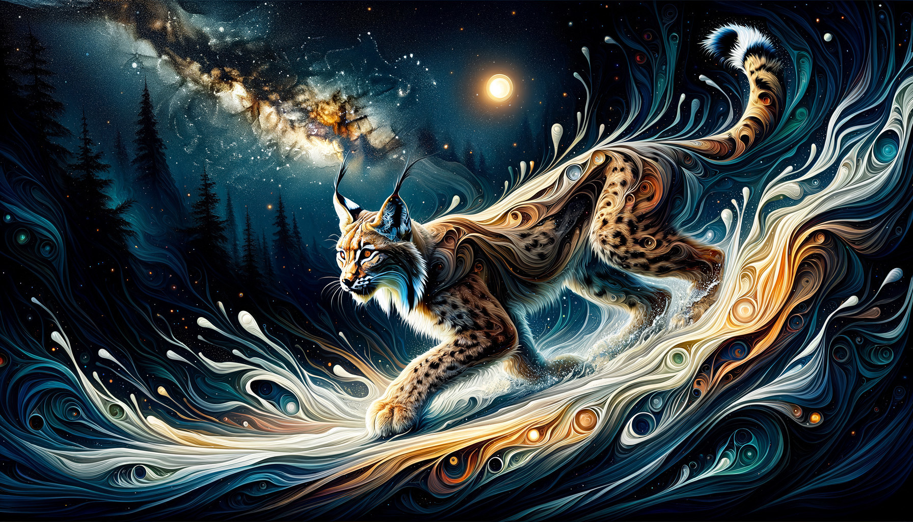 Lynx in a Vibrant Cosmic Landscape of Colors