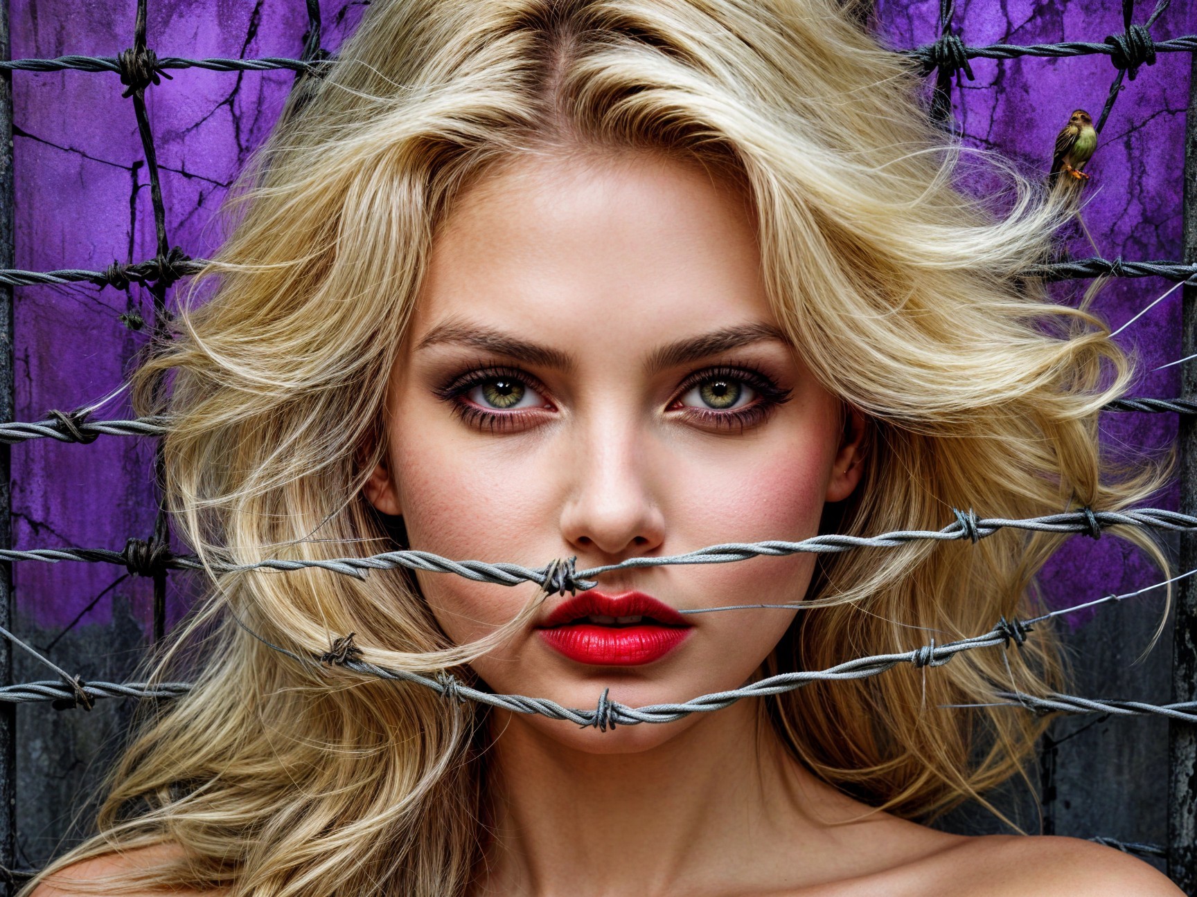 Portrait of a Woman with Blonde Hair and Green Eyes