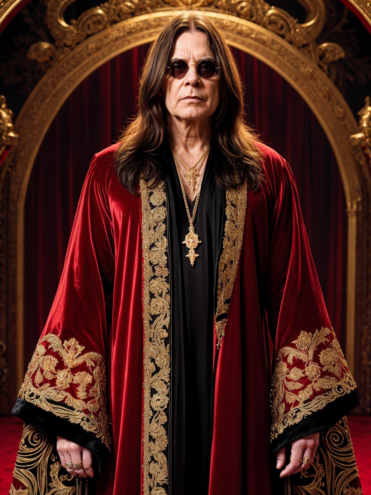 Charismatic figure in lavish gold-adorned setting