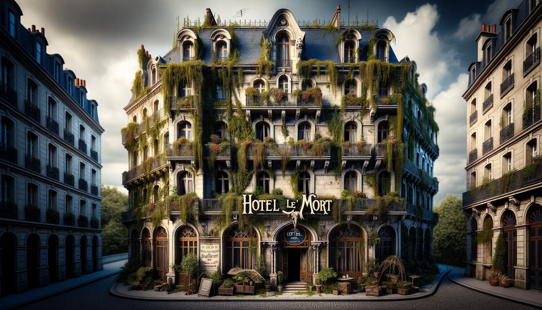 Atmospheric Hotel with Lush Greenery and Parisian Design