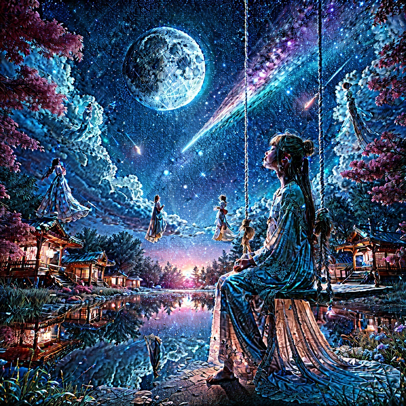 Dreamlike Landscape with Woman by Tranquil Lake