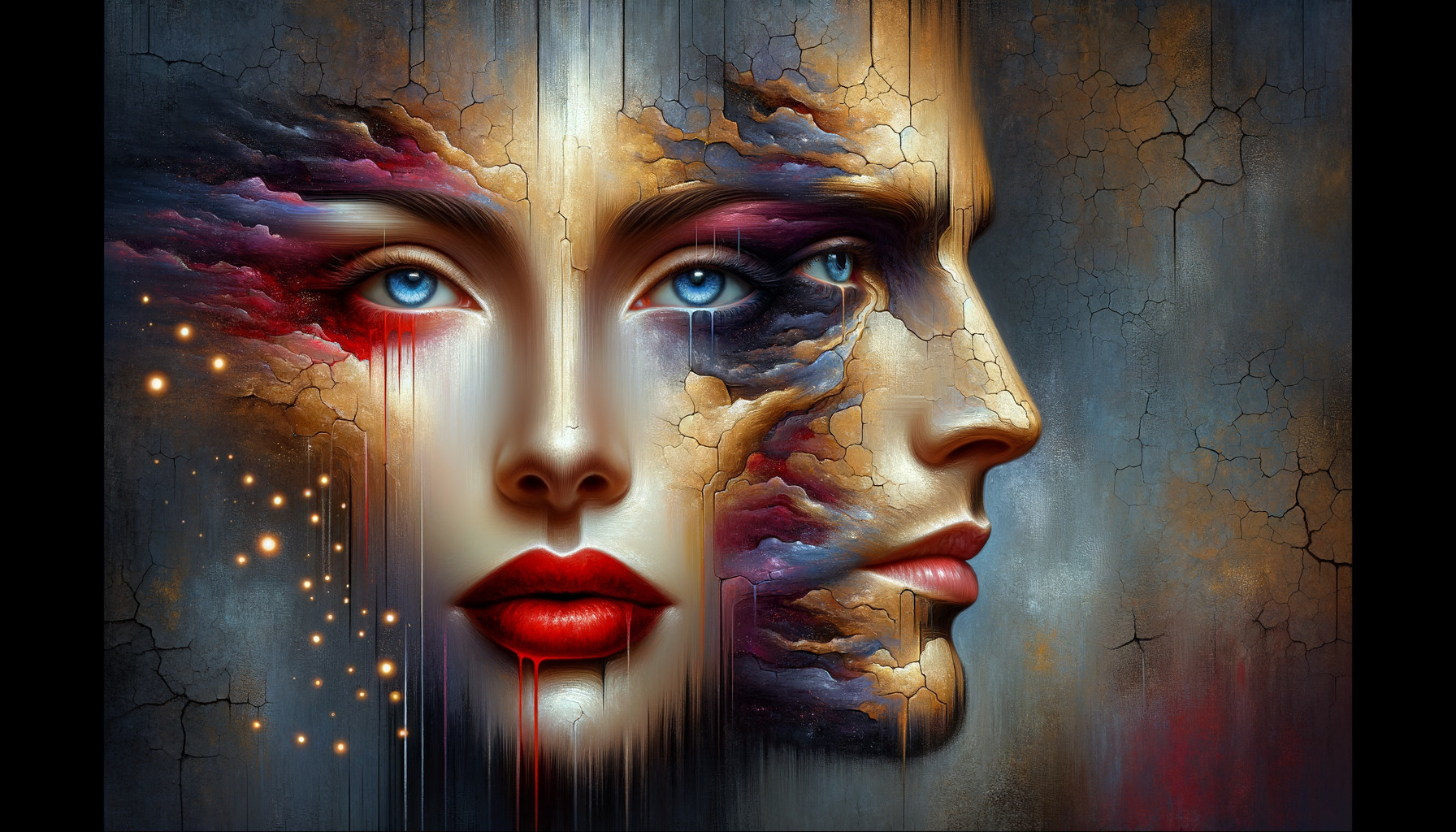 Intertwined Faces with Vivid Colors and Texture