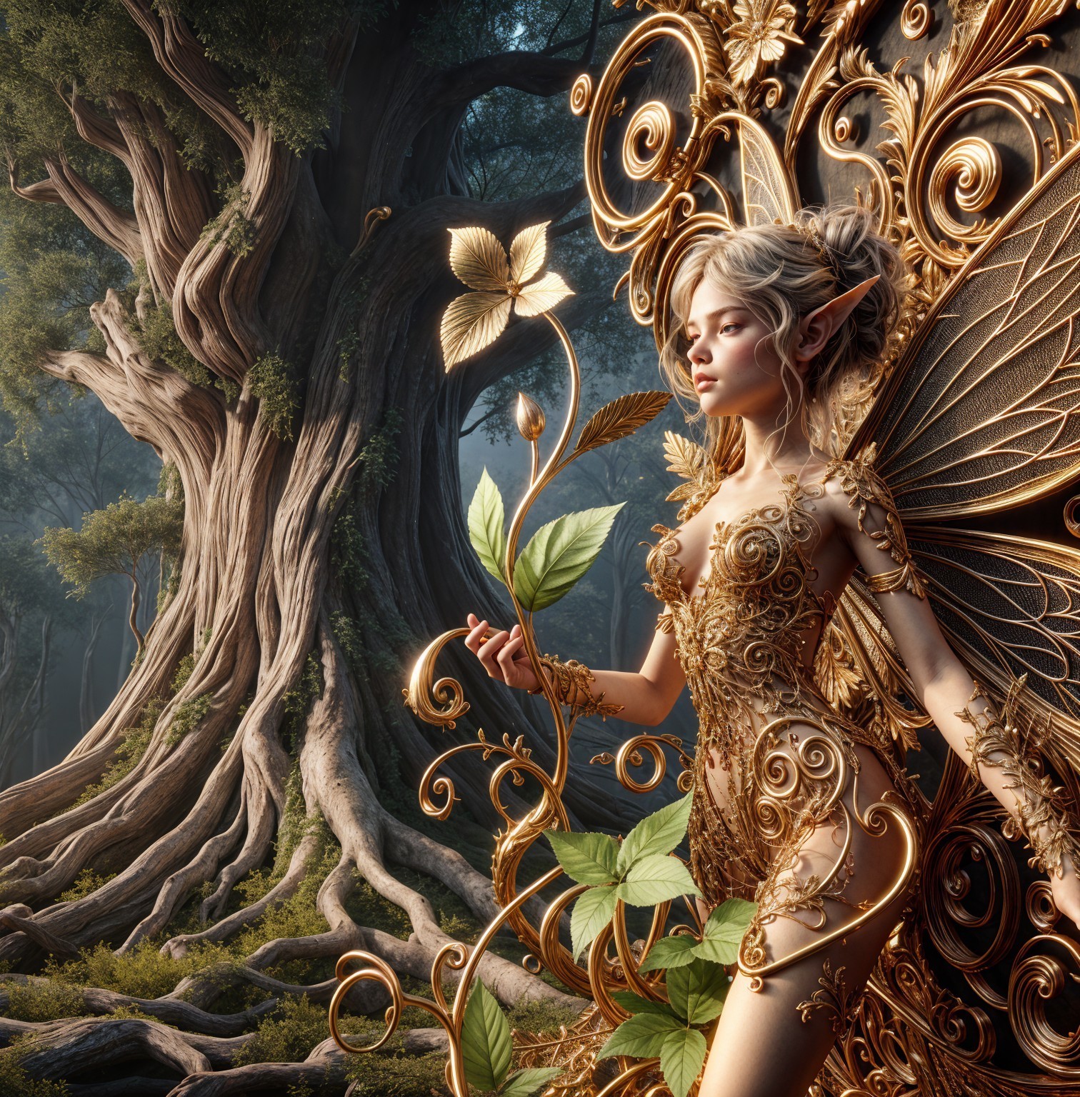 Majestic fairy in a mystical forest setting