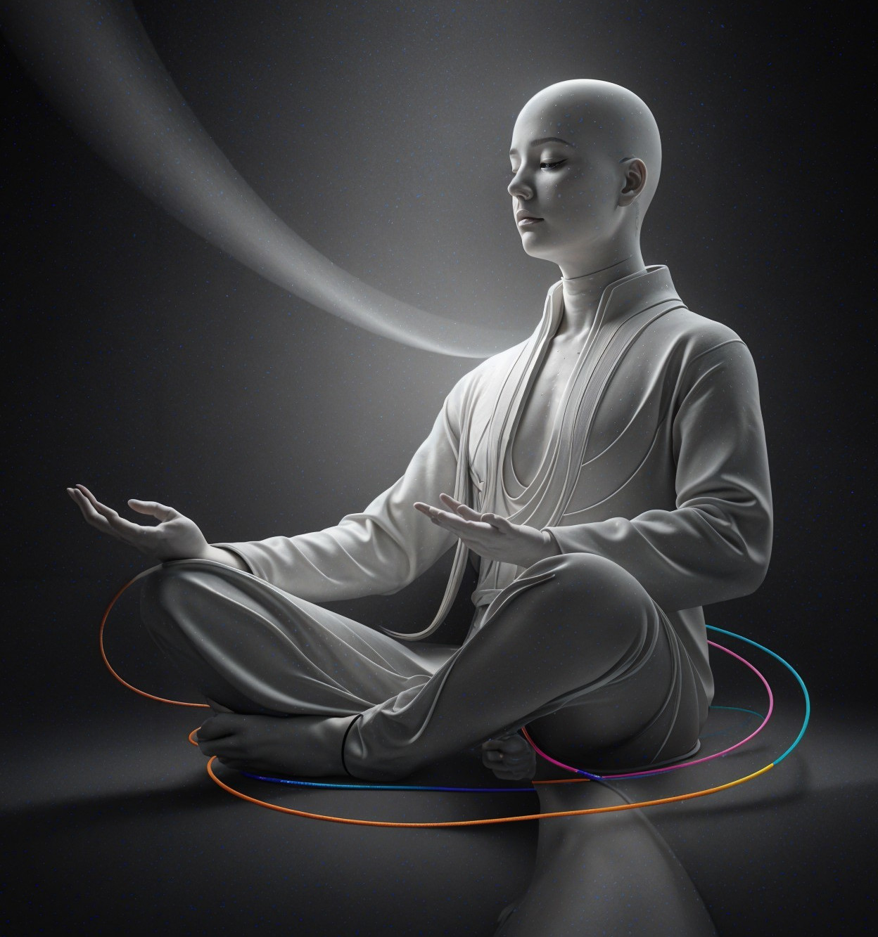 Porcelain Figure in Meditative Pose with Glowing Light