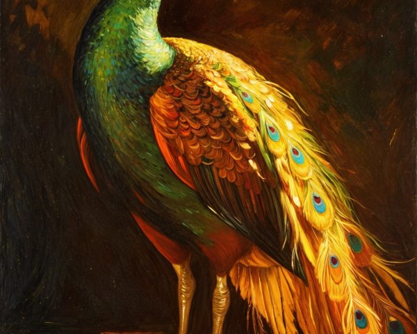 Vibrant Peacock with Colorful Feathers on Dark Background