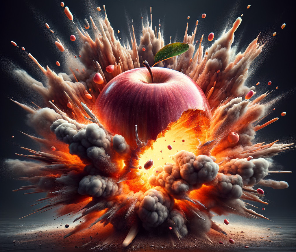 Explosion Surrounding a Vivid Red Apple Centerpiece