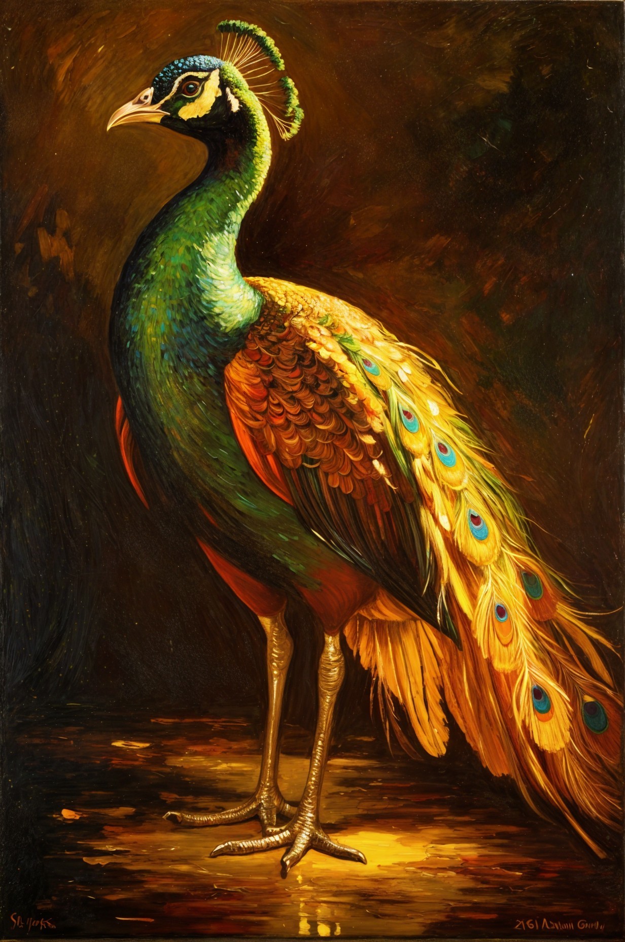 Vibrant Peacock with Colorful Feathers on Dark Background