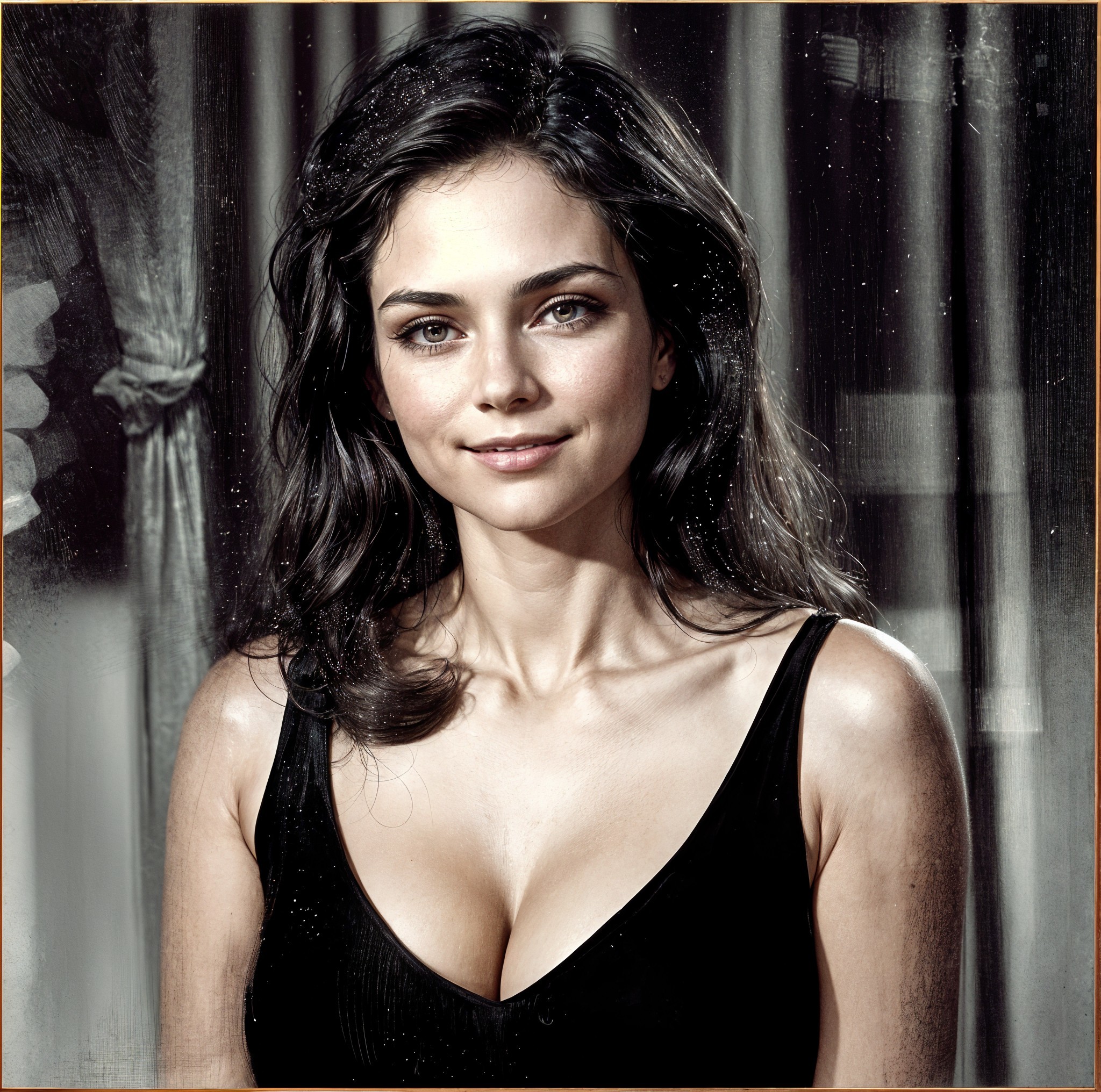 Elegant Woman with Dark Hair in Soft Background