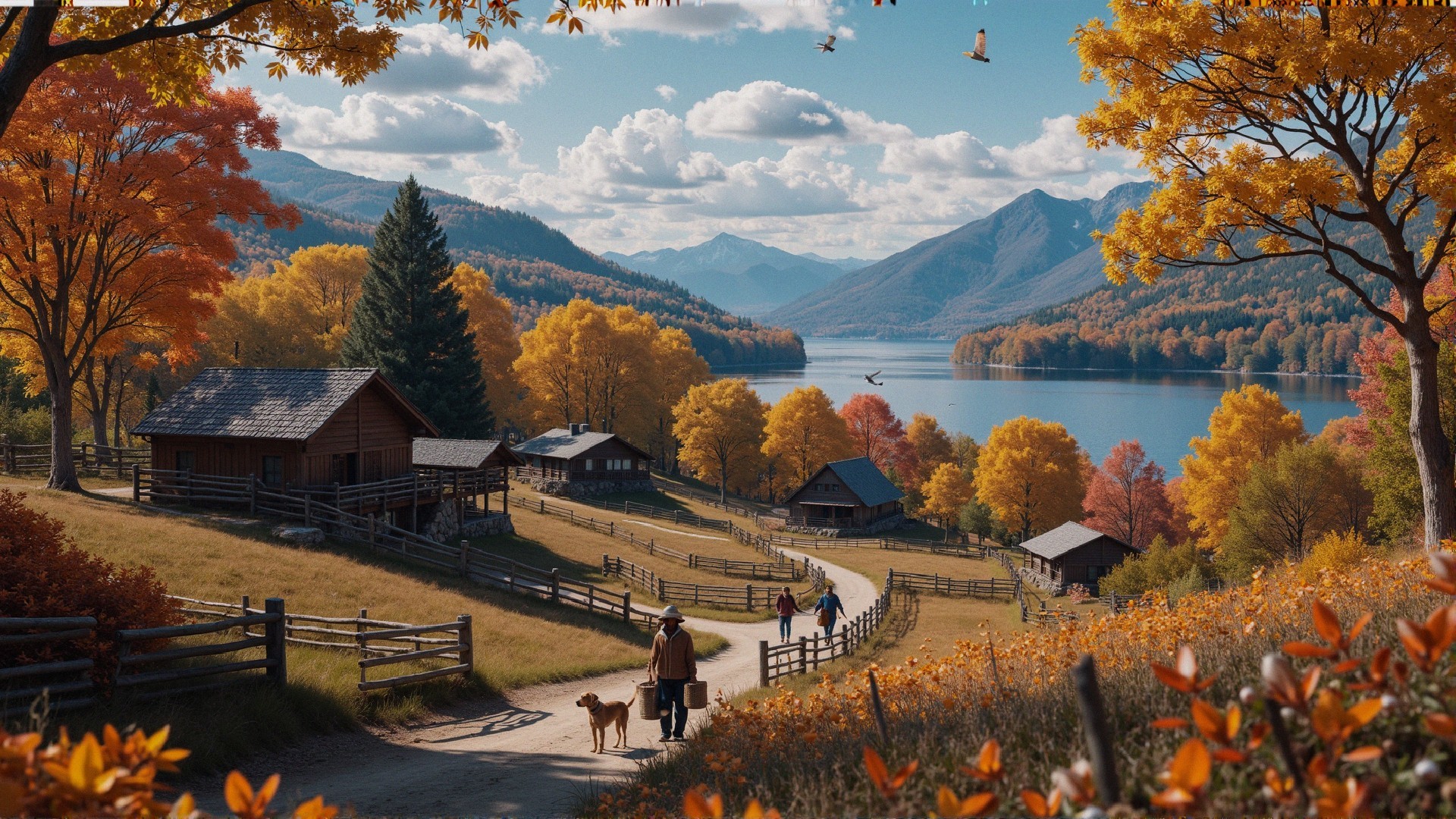 Autumn Landscape with Foliage and Tranquil Lake