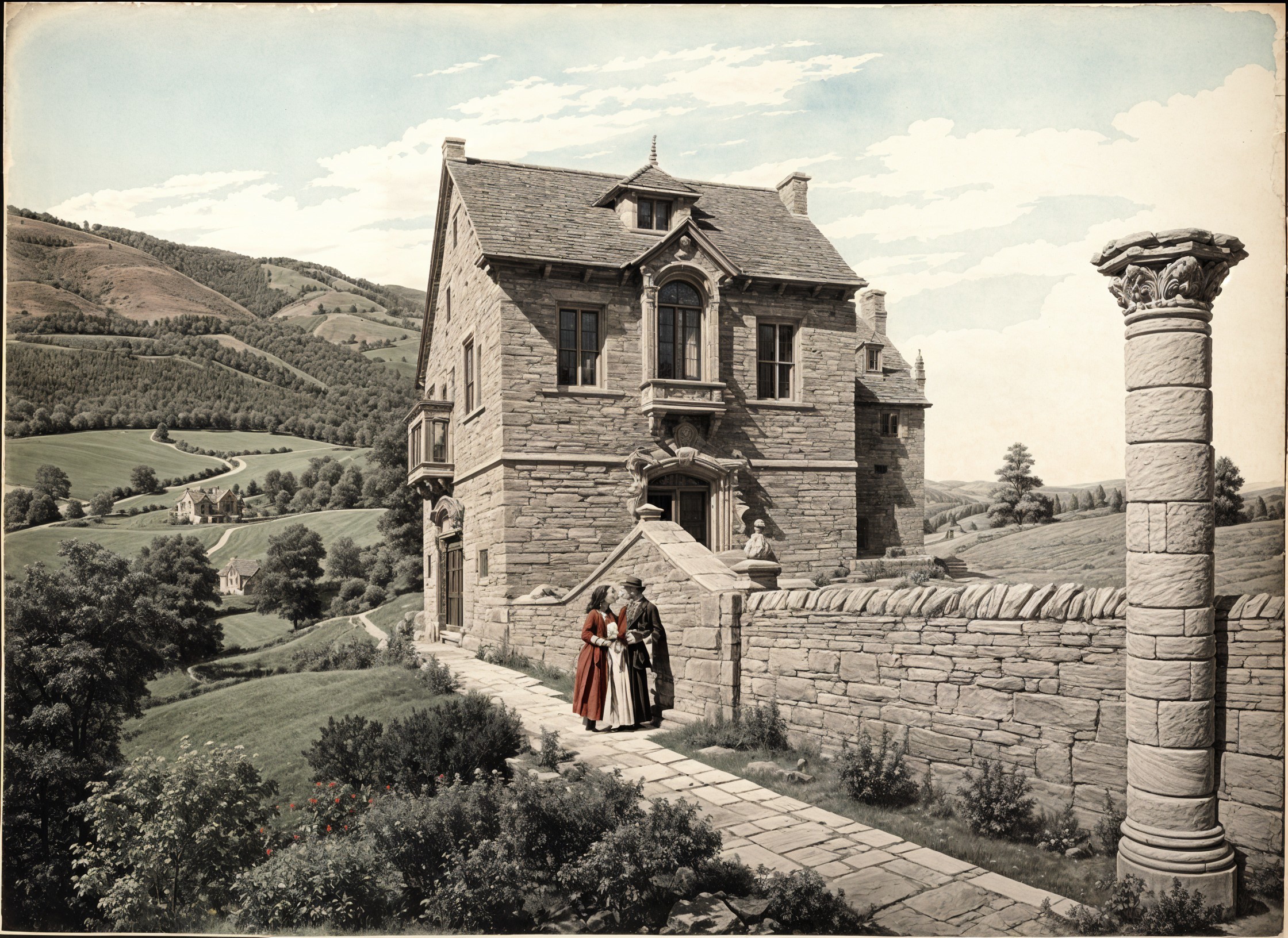 19th-Century Couple by Grand Stone House Pathway