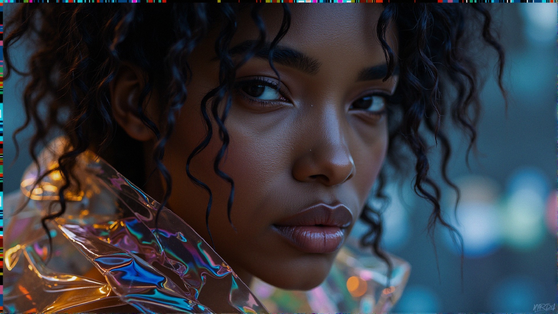 Close-Up Portrait of a Young Woman with Curly Hair