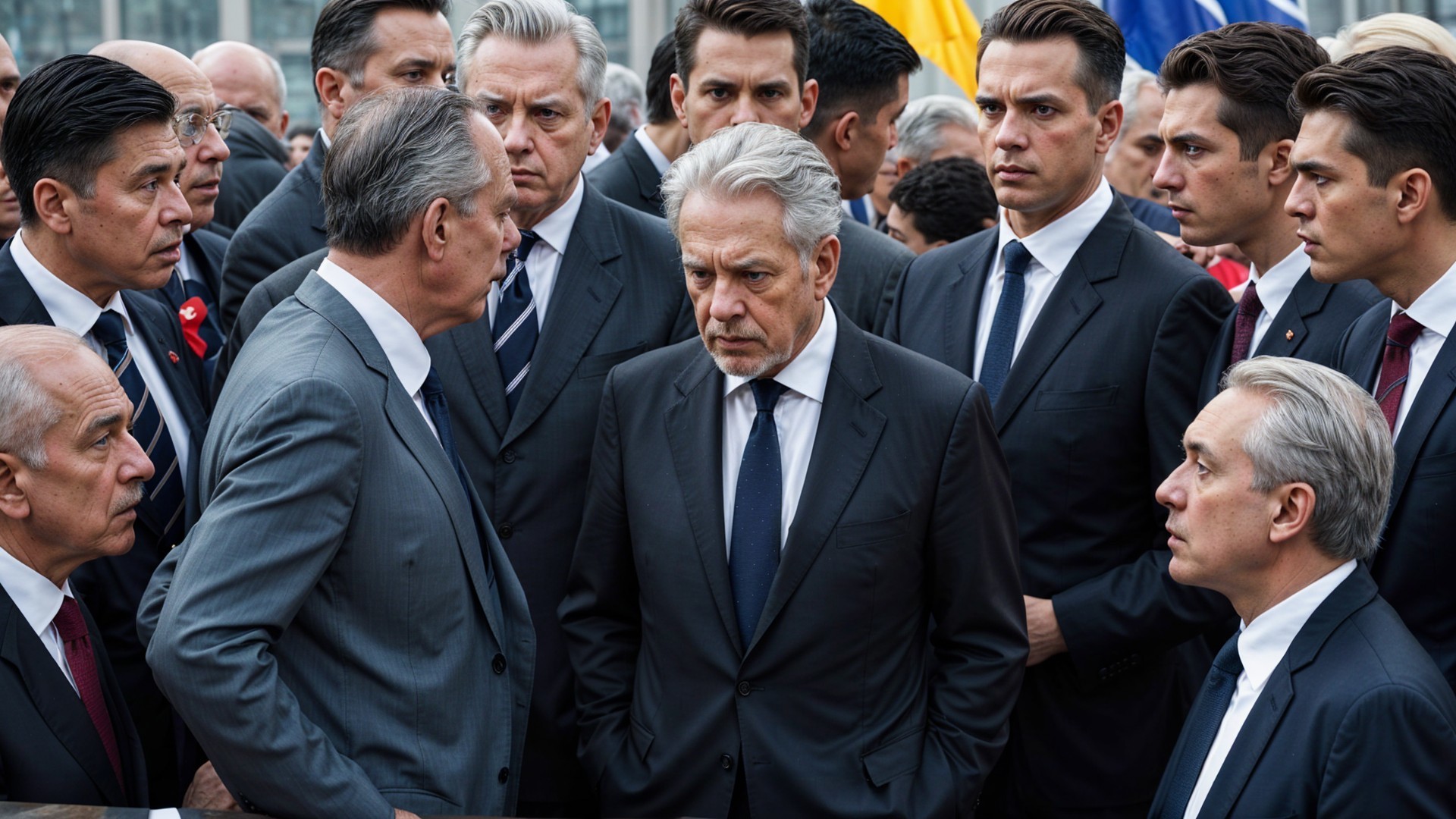 Formal Gathering of Concerned Men in Suits