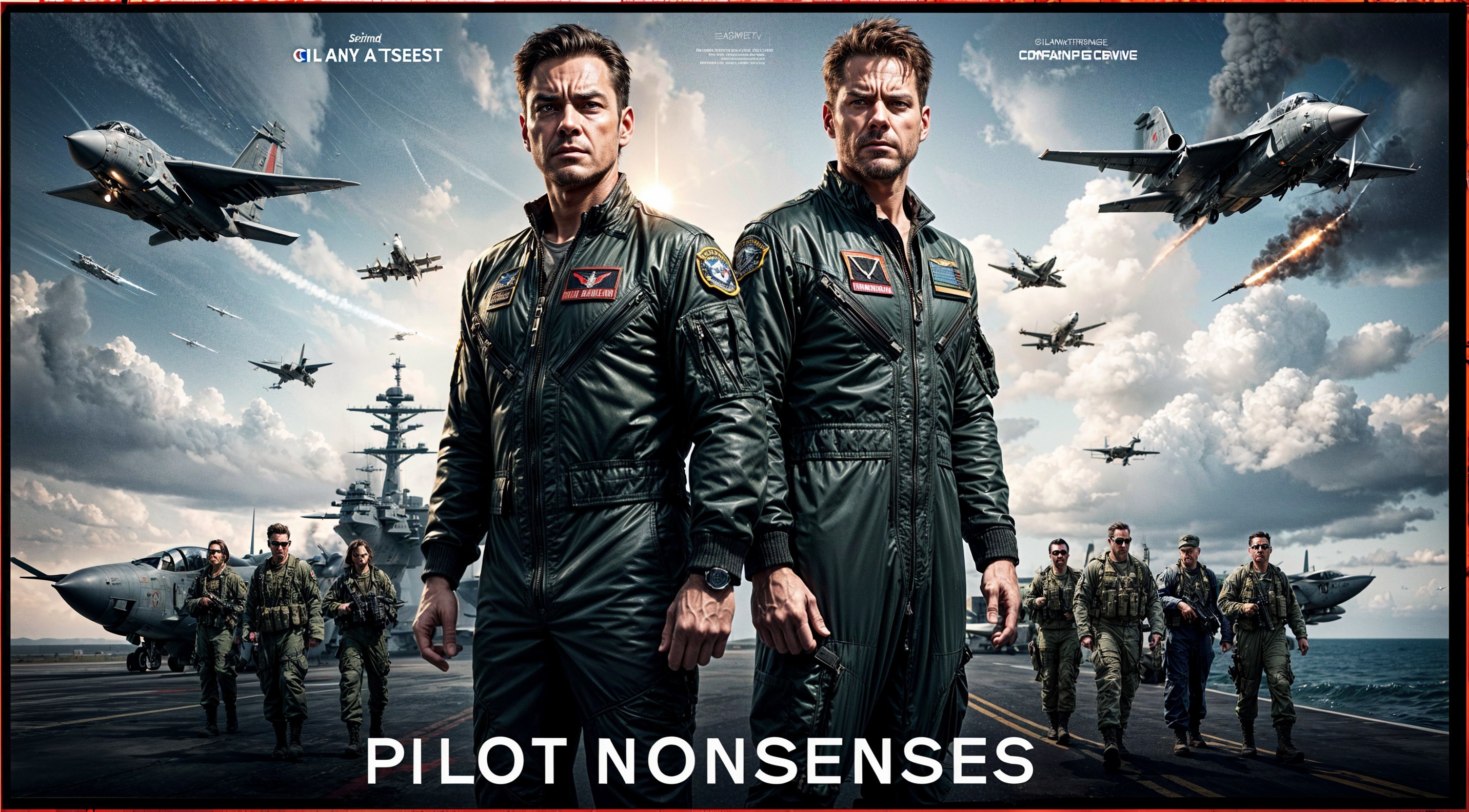 Pilots in Flight Suits with Military Aircraft Backdrop