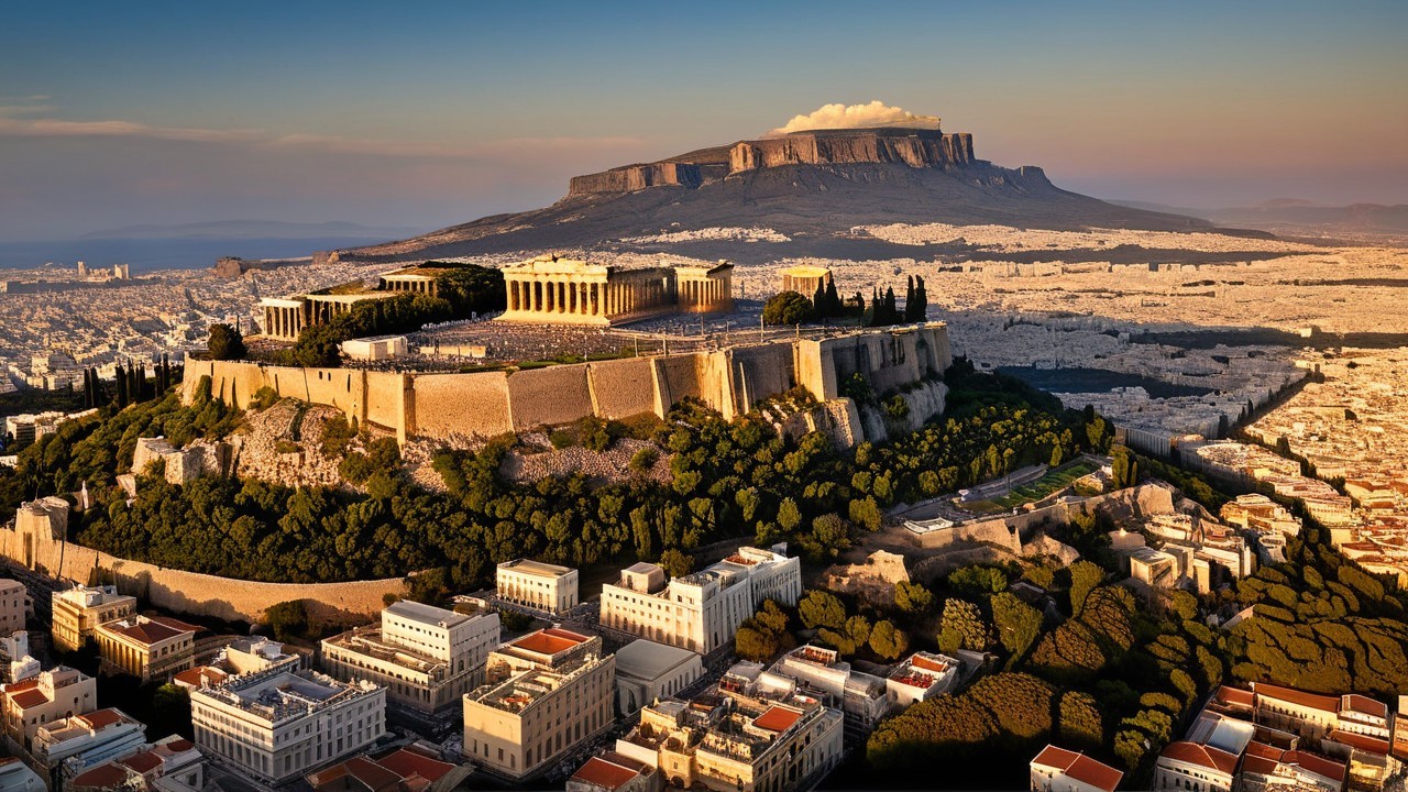 Acropolis of Athens Surrounded by Golden Sunlight