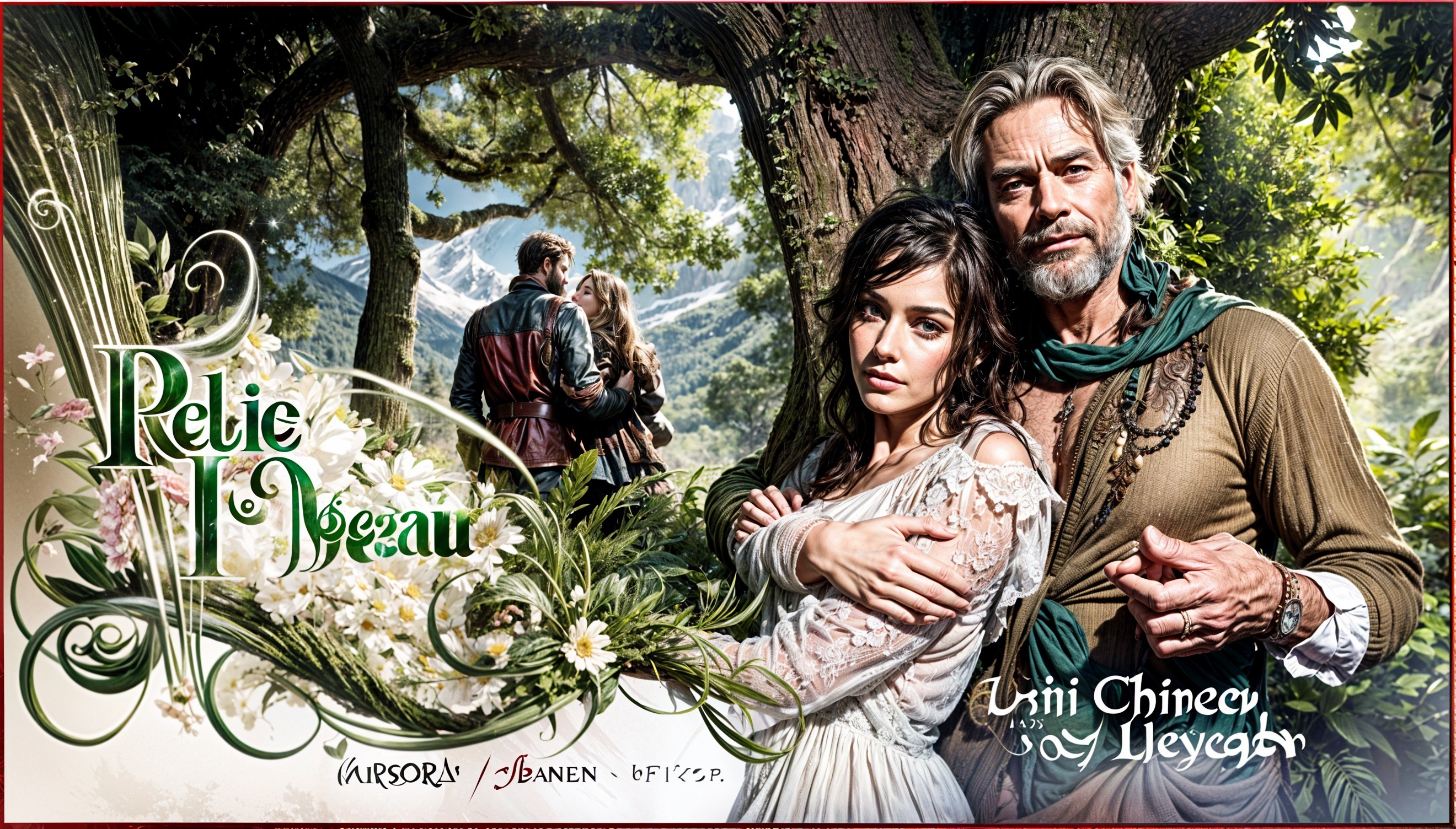 Romantic Couple in a Lush Green Landscape Scene