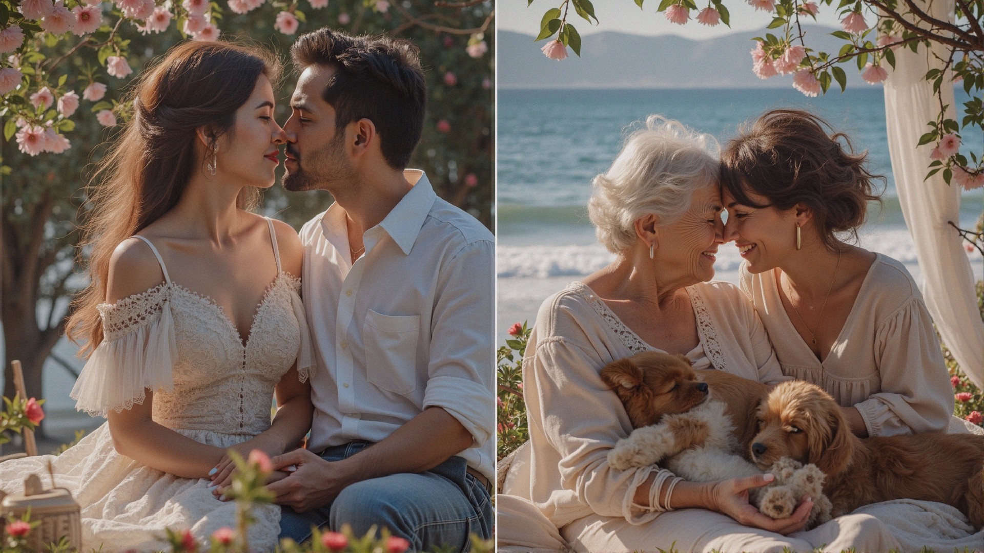 Romantic Couple and Family Moments at the Beach