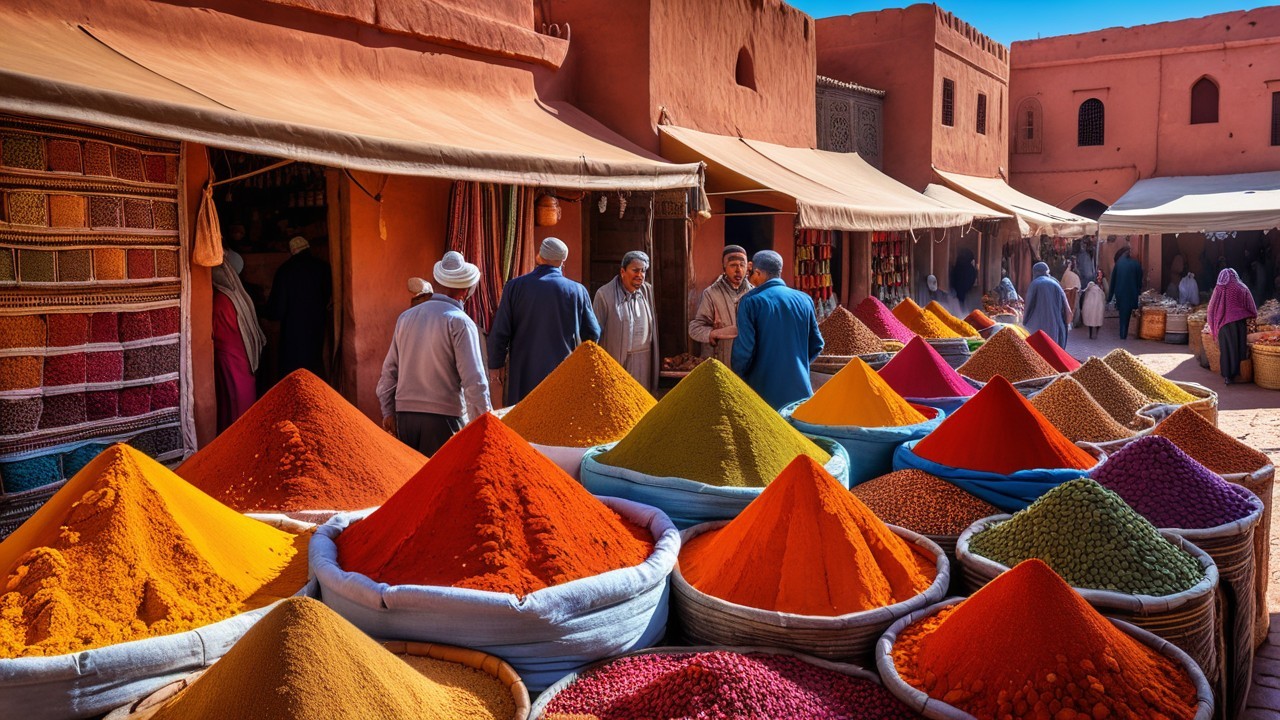Colorful Moroccan Market with Spices and Herbs
