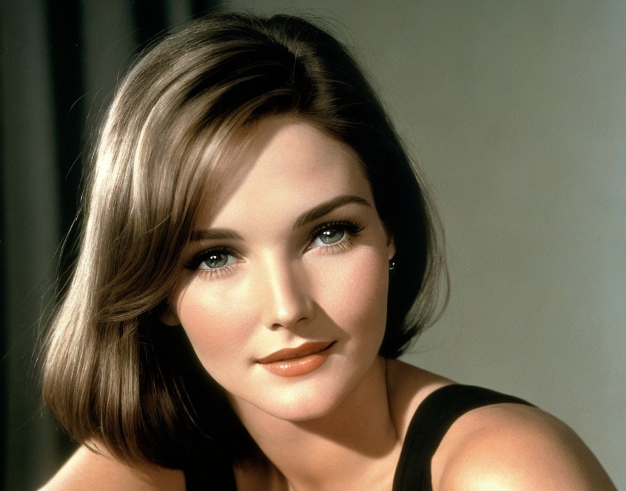 Portrait of a woman with short brunette hair and blue eyes