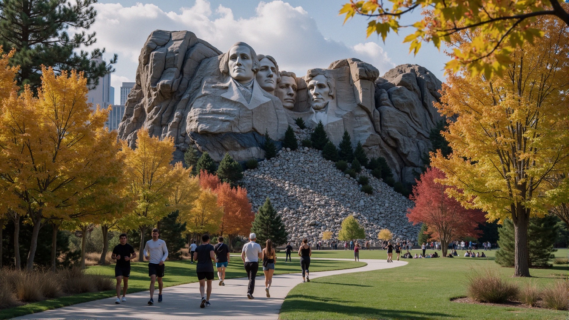 Autumn Scene at Mount Rushmore with Colorful Trees