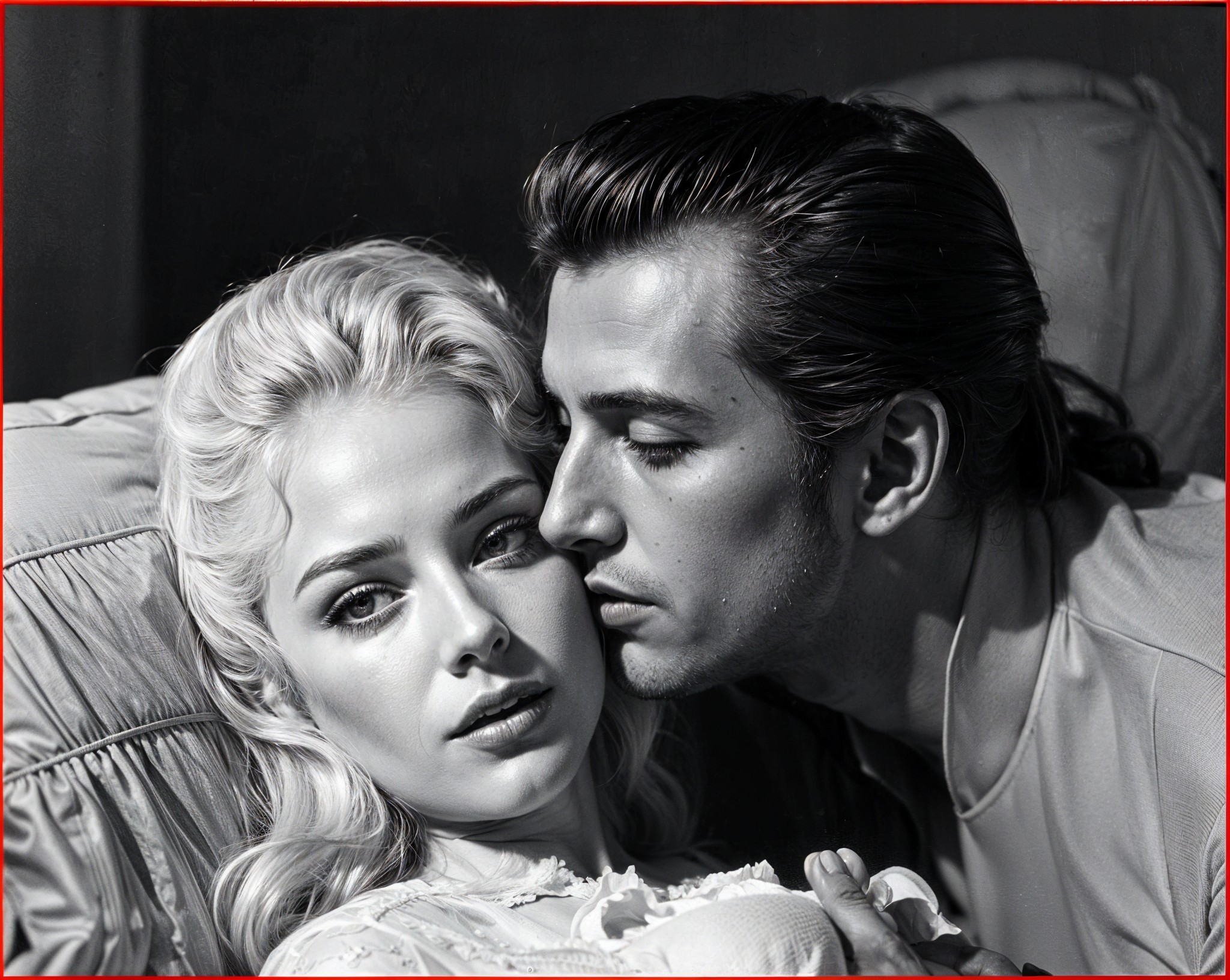 Close-Up of a Romantic Black-and-White Scene